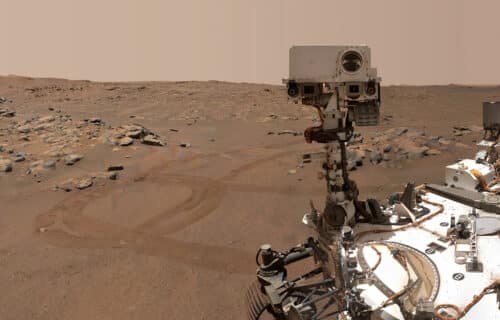 NASA’s Perseverance Mars rover took this selfie over a rock nicknamed “Rochette”