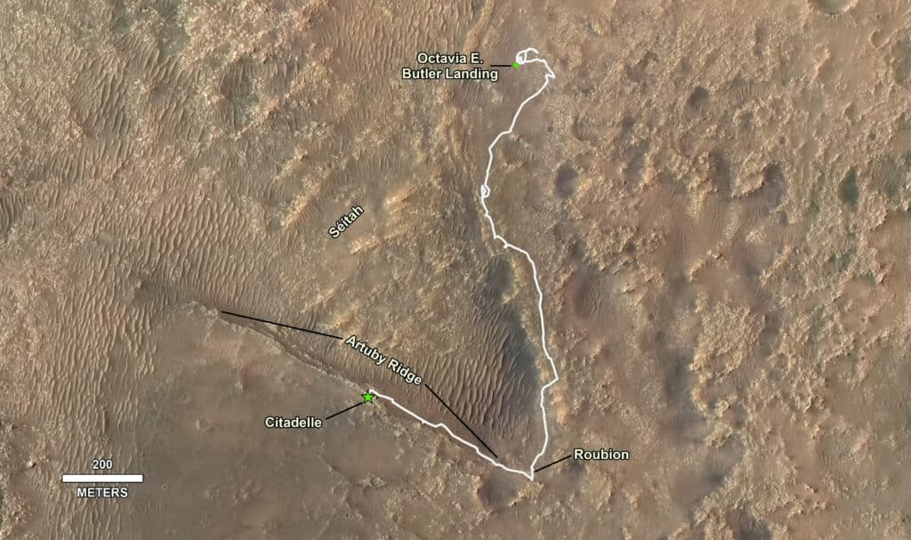 The route the Perseverance Mars rover took