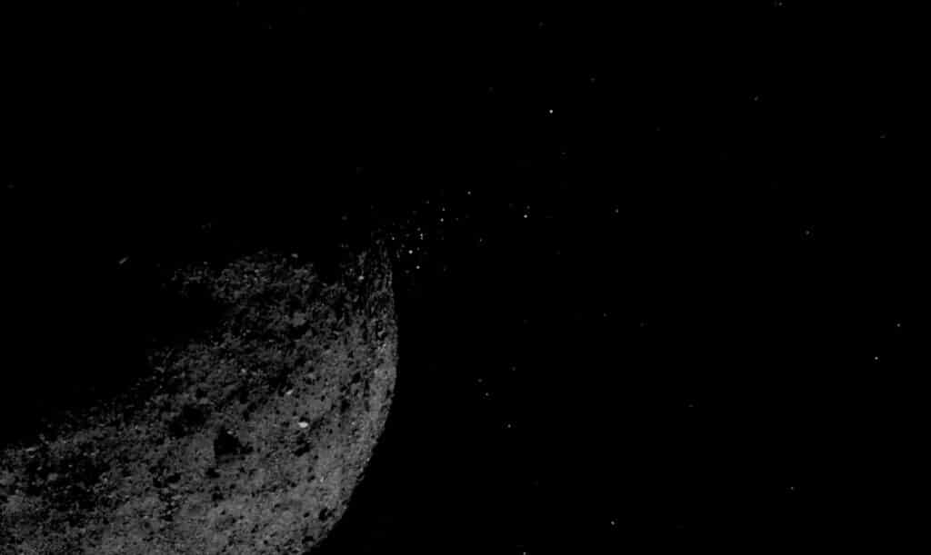 Pebbles ejected off the surface of asteroid Bennu