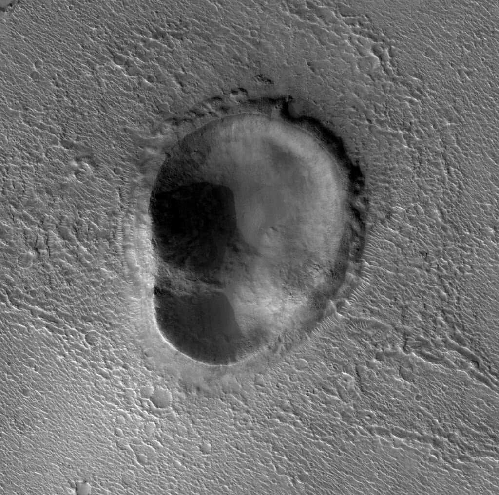 Mars ear-shaped crater