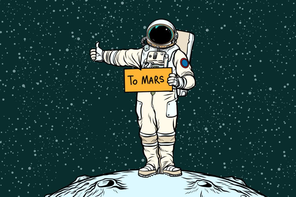 Cartoon: Astronaut hitches ride for space travel to Mars