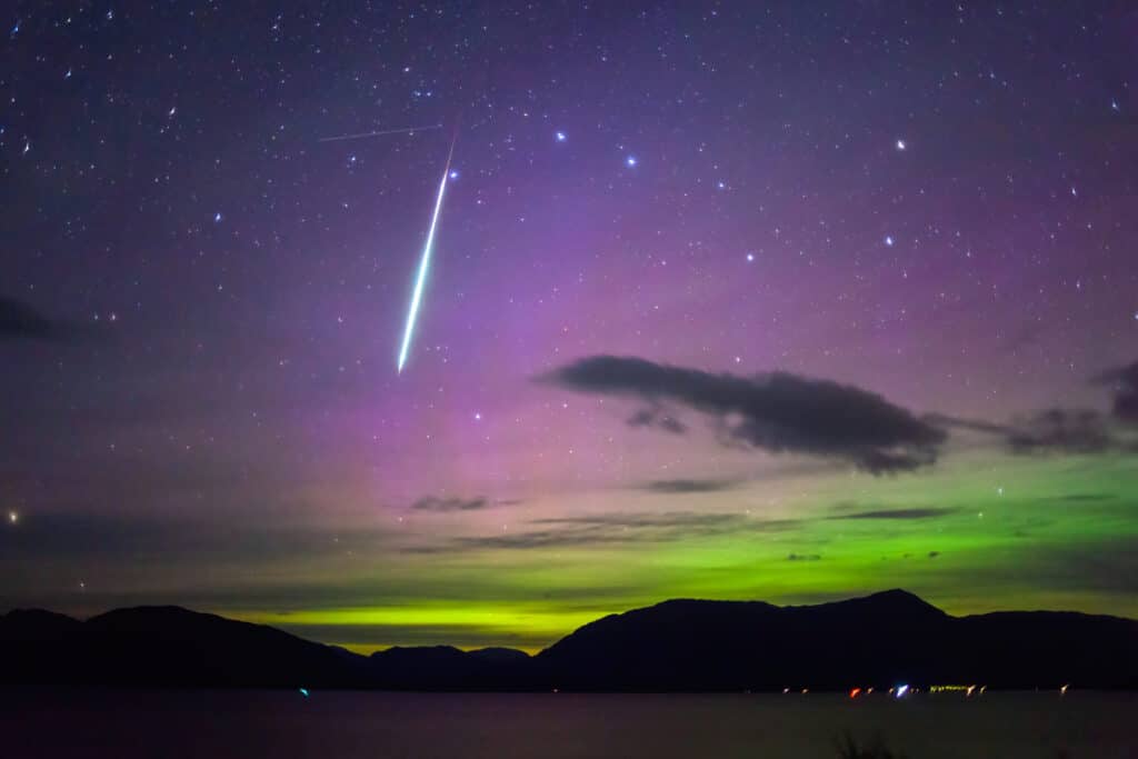 Meteor during Northern Lights