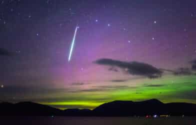 Meteor during Northern Lights