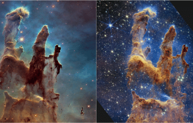 Hubble Pillars of Creation vs James Webb Telescope View