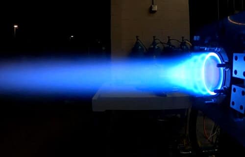 Thrust propulsion testing and characterization of the UCF rotating detonation rocket engine is shown in this photo