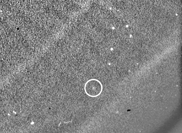 This two-hour sequence of images from the Solar and Heliospheric Observatory (SOHO) shows Phaethon (circled) moving relative to background stars.