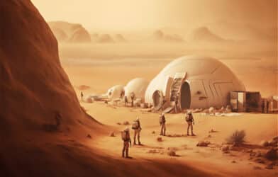 Human colony on Mars Futuristic space colony for long-term habitation concept.