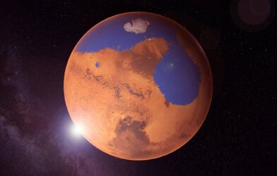 Planet Mars in the distant past. With the oceans.