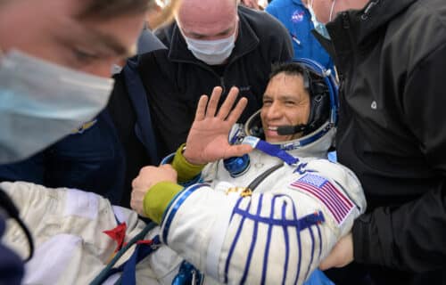 Expedition 69 NASA astronaut Frank Rubio is helped out of the Soyuz MS-23 spacecraft just minutes after he and Roscosmos cosmonauts Sergey Prokopyev and Dmitri Petelin, landed in a remote area near the town of Zhezkazgan, Kazakhstan.