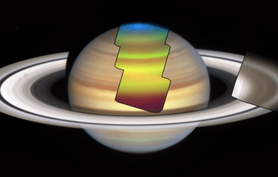 The montage of JWST MIRI/MRS observations of Saturn in November 2022 requires four tiles to study Saturn’s northern hemisphere and rings.