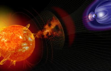Artist illustration of events on the sun changing the conditions in Near-Earth space.