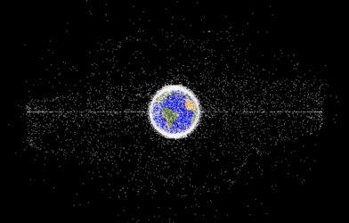 Computer-generated image of objects in Earth orbit that are currently being tracked.
