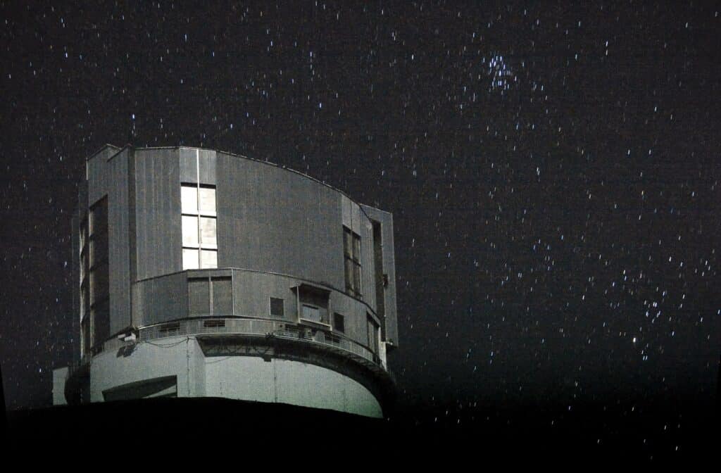 Pleiades (Subaru in Japanese) asterism and Subaru Telescope.