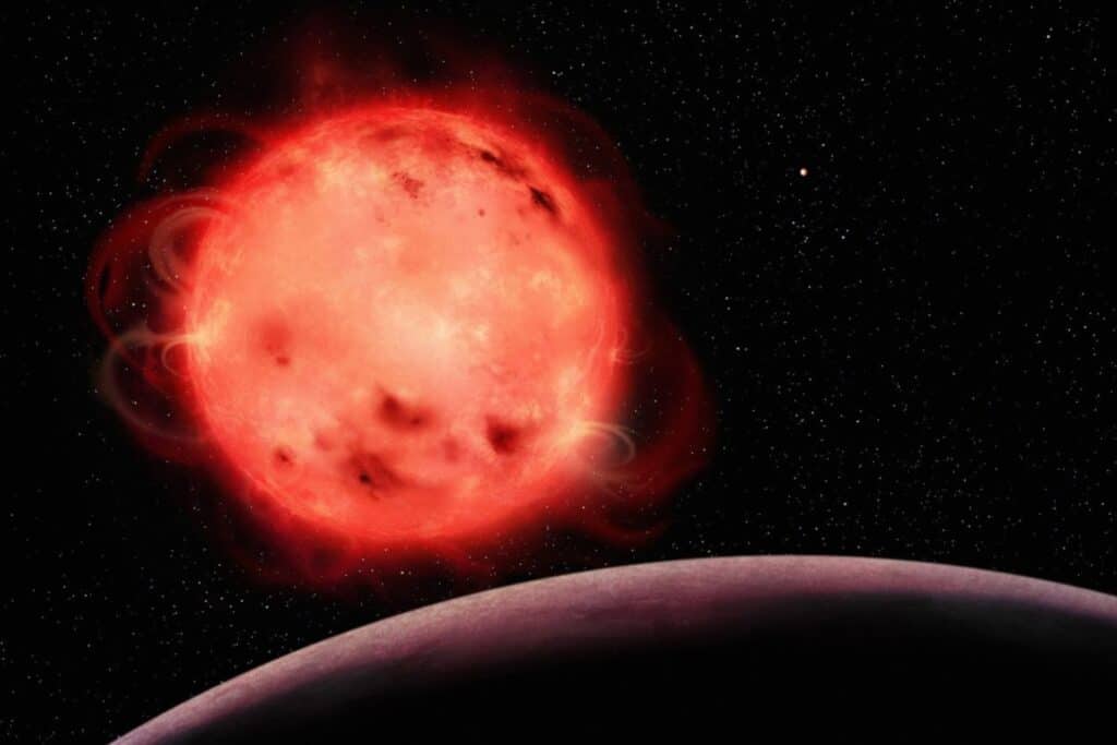 This artistic representation of the TRAPPIST-1 red dwarf star showcases its very active nature.