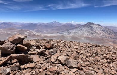 A view from the summit of Volcán Salín, one of three Andean volcanoes where researchers uncovered the mummified cadavers of mice.