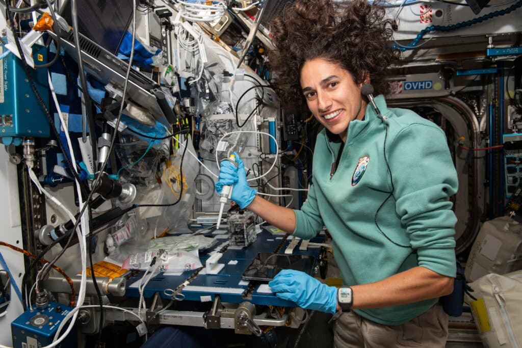 NASA astronaut and Expedition 69 Flight Engineer Jasmin Moghbeli aboard the International Space Station.