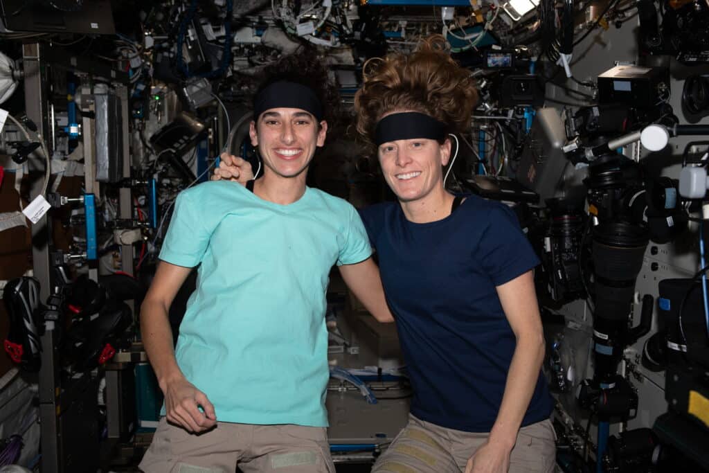 (From left) Expedition 70 Flight Engineers Jasmin Moghbeli and Loral O'Hara, both from NASA