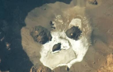 Skull shape seen in volcanic rock on Trou Au Natron in northern Chad, February 12 2023.