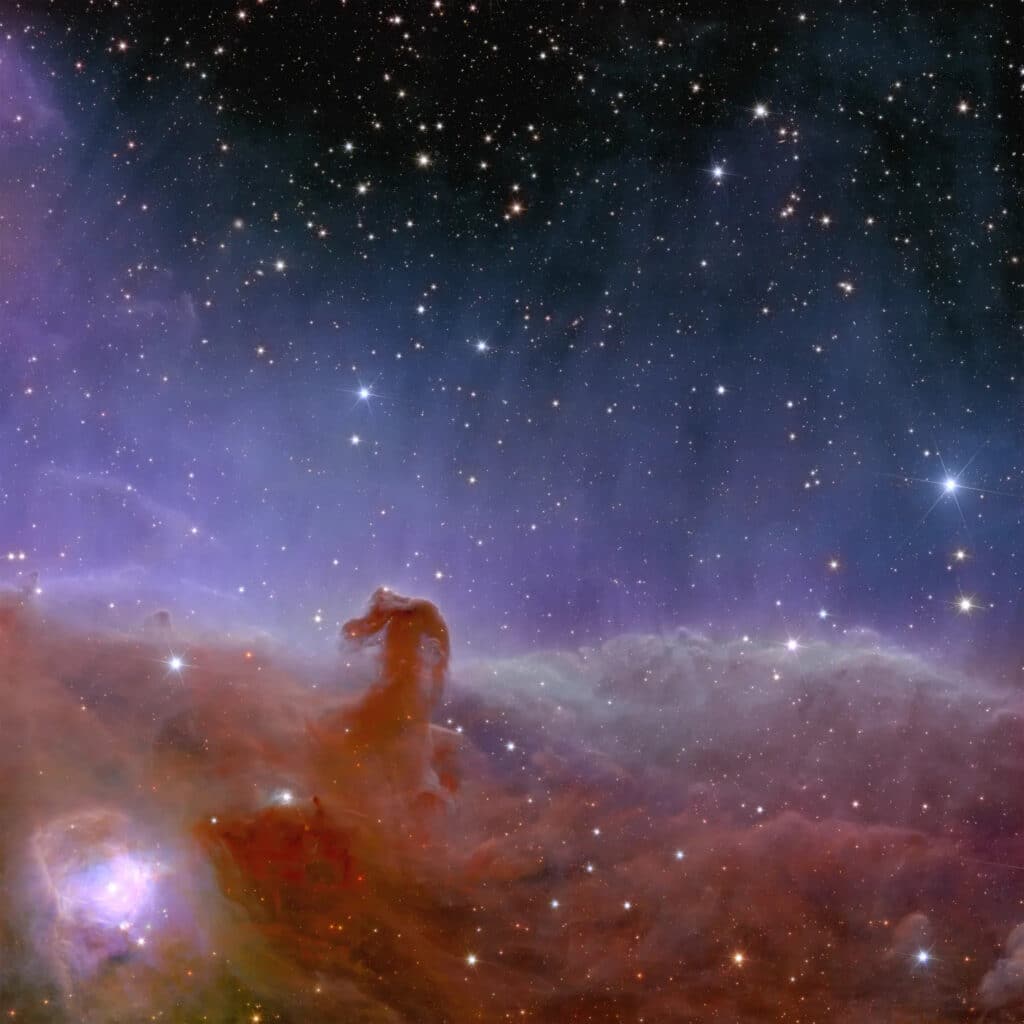 The Horsehead Nebula, also known as Barnard 33, is part of the Orion constellation