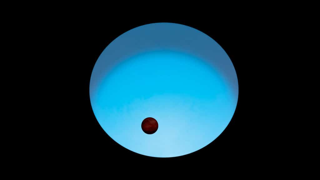 Artist impression of exoplanet WASP-189b orbiting its host star.