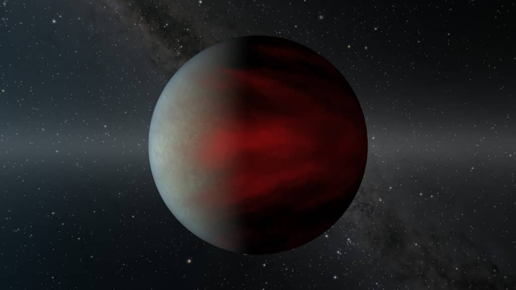 This artist's rendering shows a type of gas giant planet known as a hot Jupiter that orbits very close to its star.