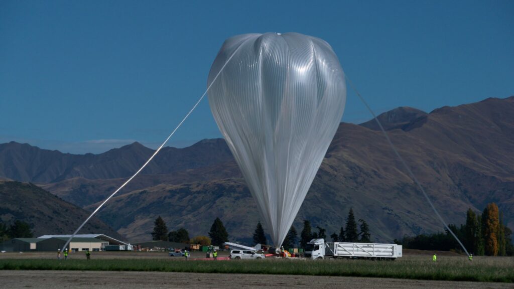 A super pressure balloon partially inflated as it’s being prepared to launch from Wānaka, New Zealand, April 16, 2023 with the SuperBIT payload.