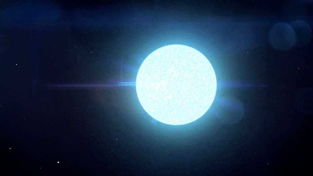 Neutron stars, like the one illustrated here, are the dense remnants of massive stars that exploded in supernovae. Matter in their cores is on the verge of collapsing into a black hole.