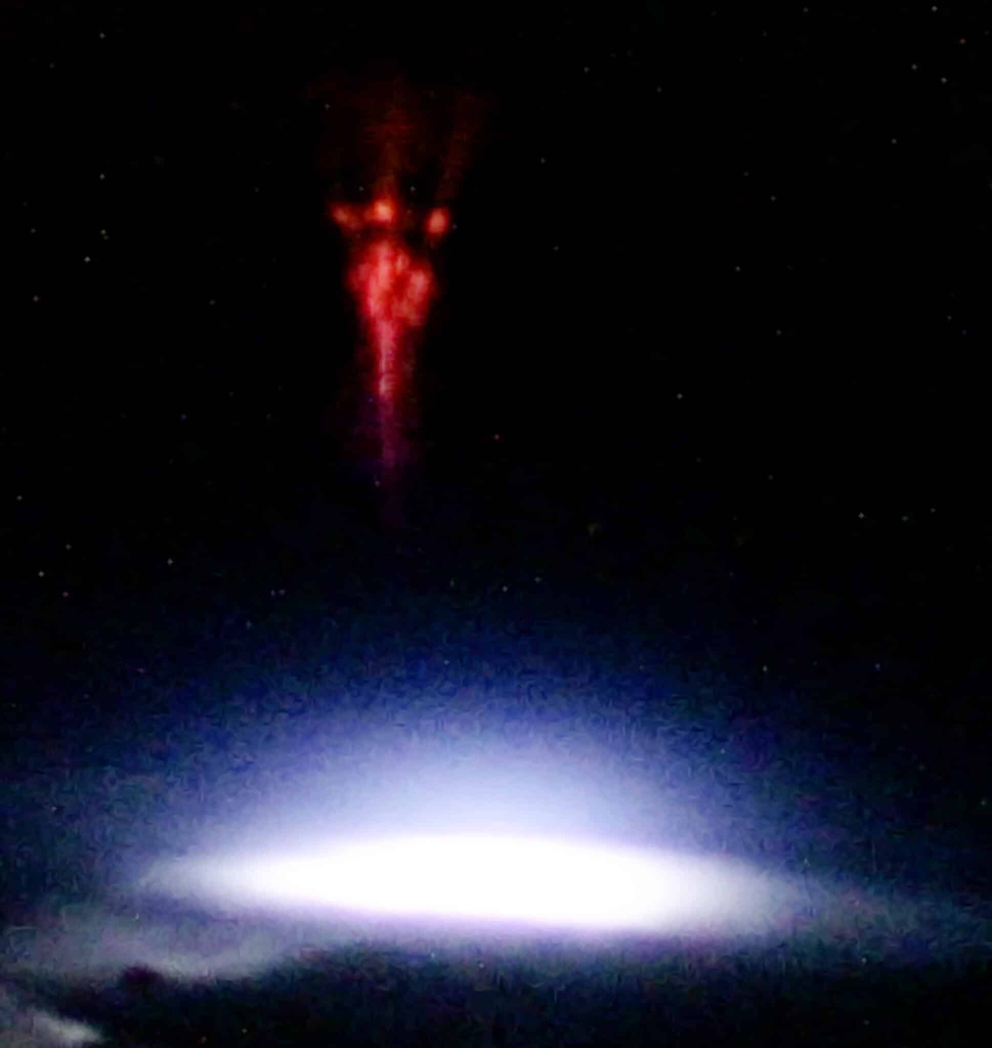 The red sprite appears above a thundercloud for only a fraction of a second, which is why the event-based Davis camera is needed to catch the fast lightning.
