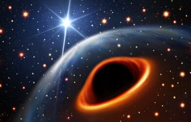 An artist’s impression of the system assuming that the massive companion star is a black hole