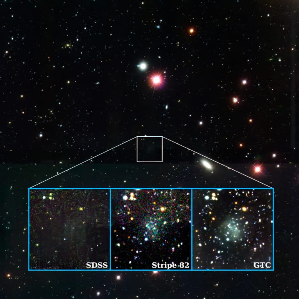 Image of the Nube galaxy through different telescopes