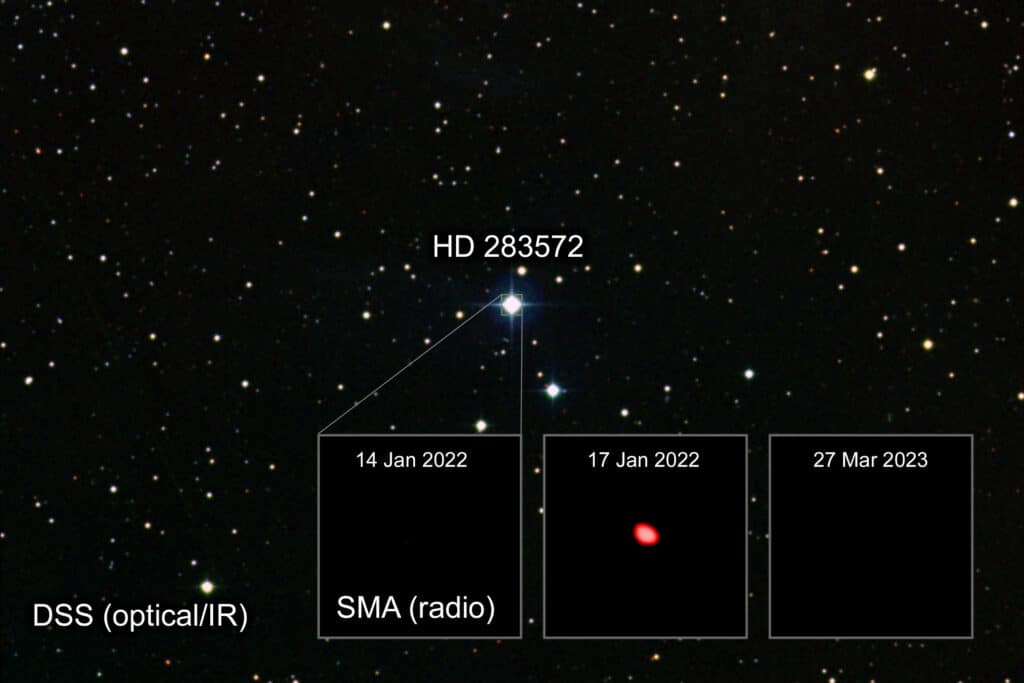 Images of the young star HD 283572 and its surrounding field.