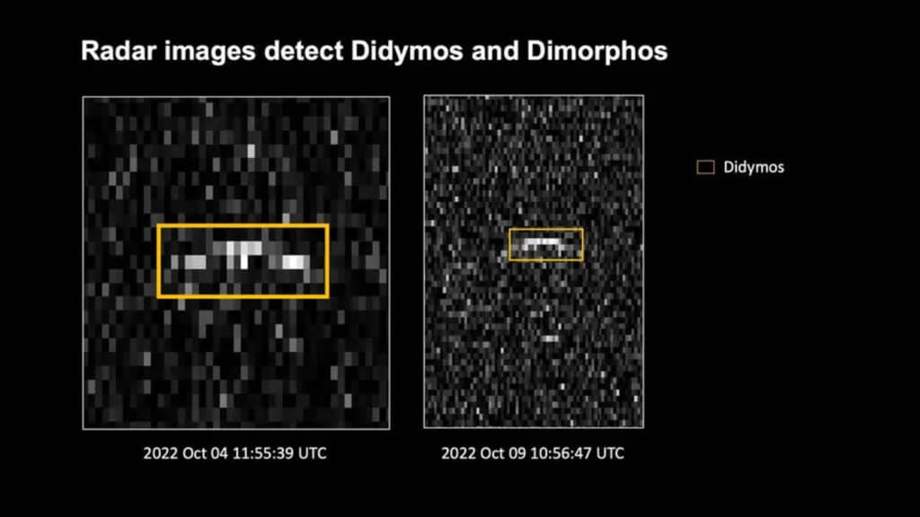 The yellow box shows the asteroid Didymos