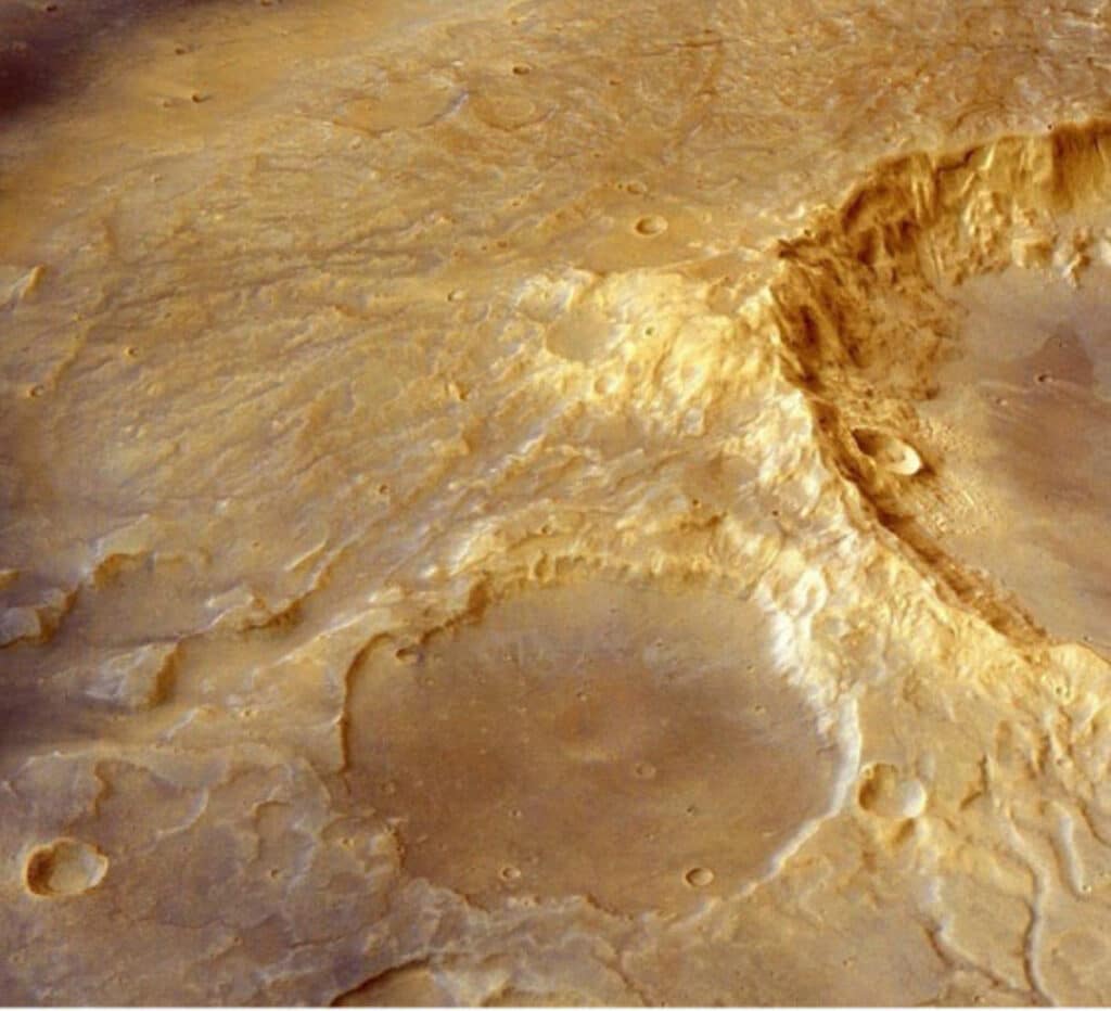Color image data are draped onto topography to show a 3D view of a large stratovolcano in the Eridania region of Mars