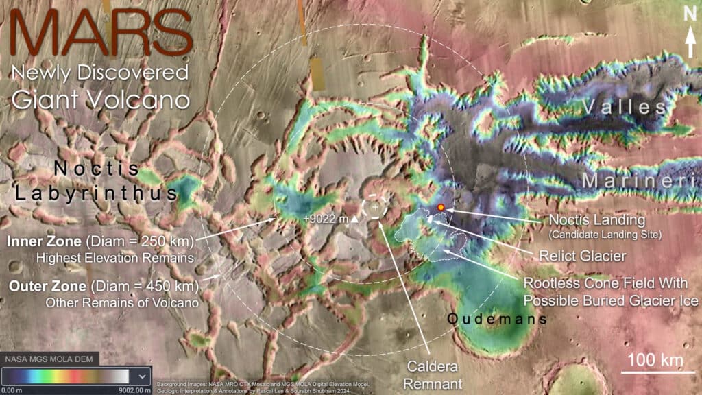 Topographic map of the Noctis volcano
