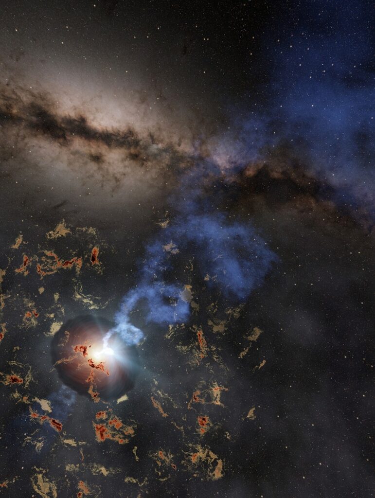 Artist’s representation of AT2022tsd, an explosion in a distant galaxy