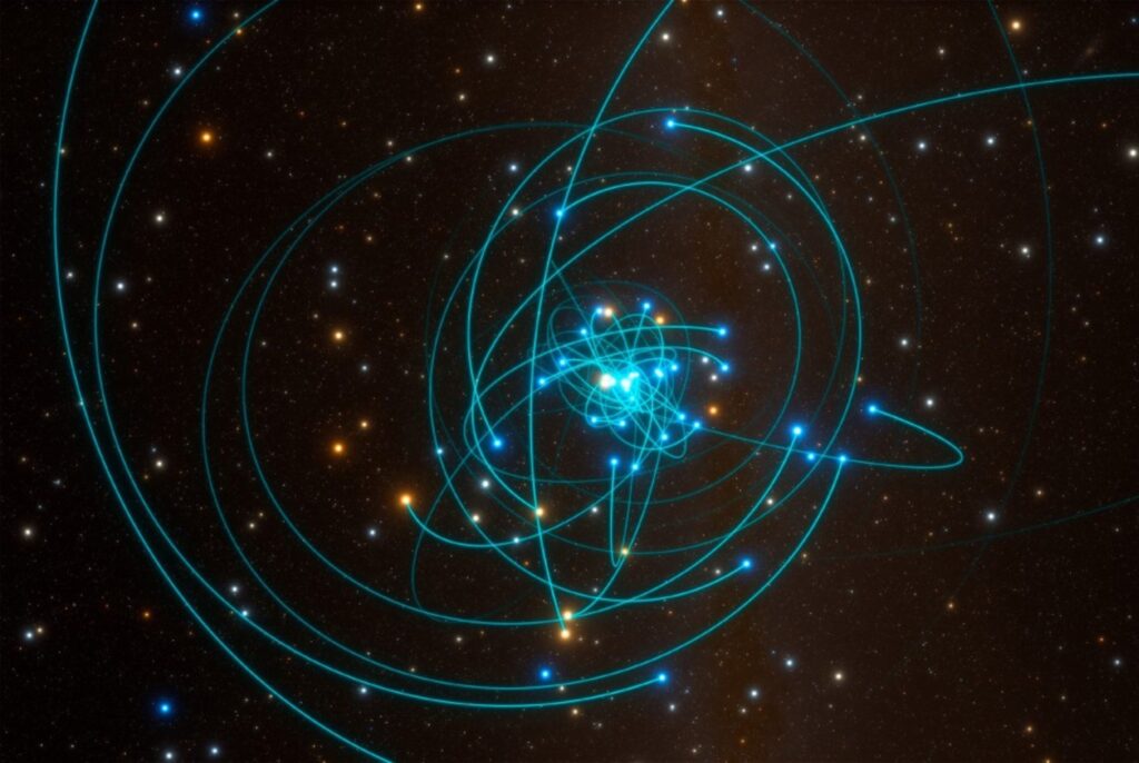 Illustration of stars orbiting close to the Milky Way's central supermassive black hole