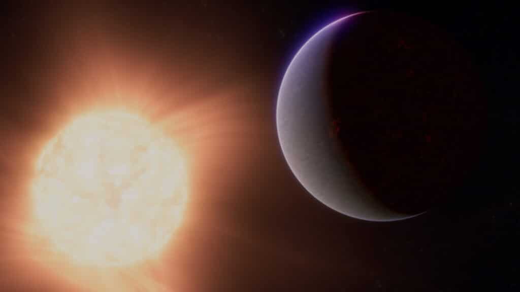 This artist's concept shows what the exoplanet 55 Cancri e could look like based on observations from NASA’s James Webb Space Telescope and other observatories