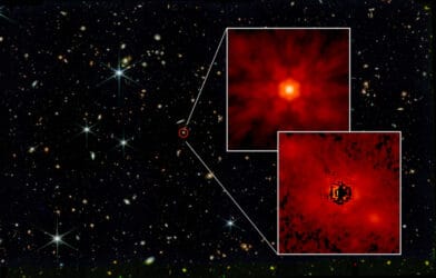 A James Webb Telescope image shows the J0148 quasar circled in red